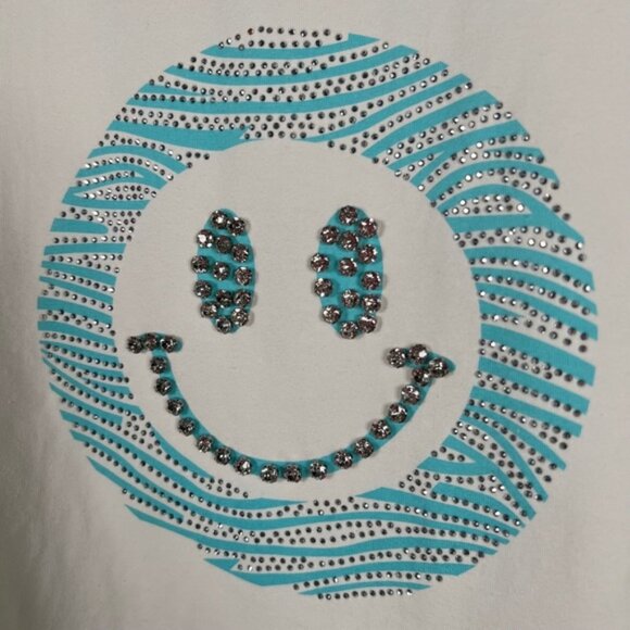 NWOT COCO Y CLUB Rhinestone Smile Crew Neck Short Sleeve T-Shirt Size M - Picture 9 of 13